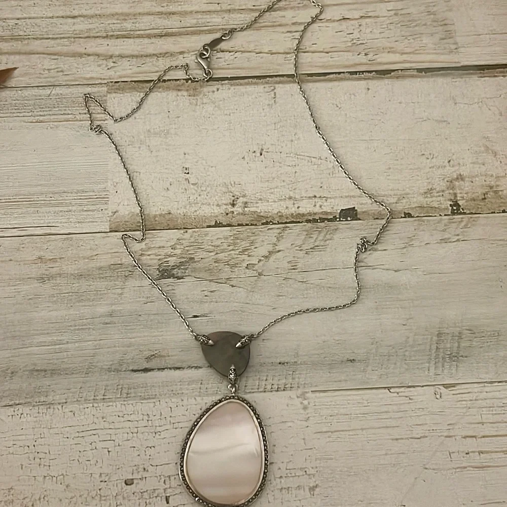Judith Jack Sterling Silver Mother of Pearl Marcasite Pendant Necklace